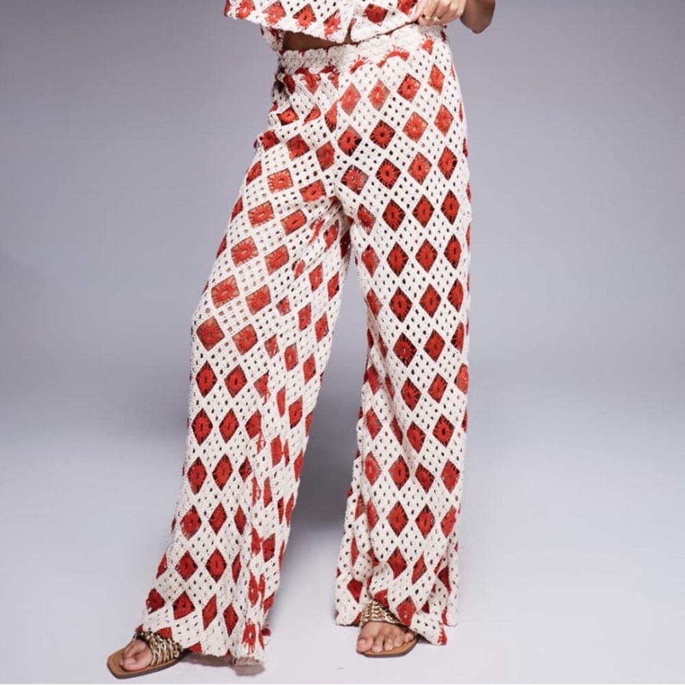 SOUTH BEACH CROCHET BEACH TROUSER IN CREAM AND RUST - 6